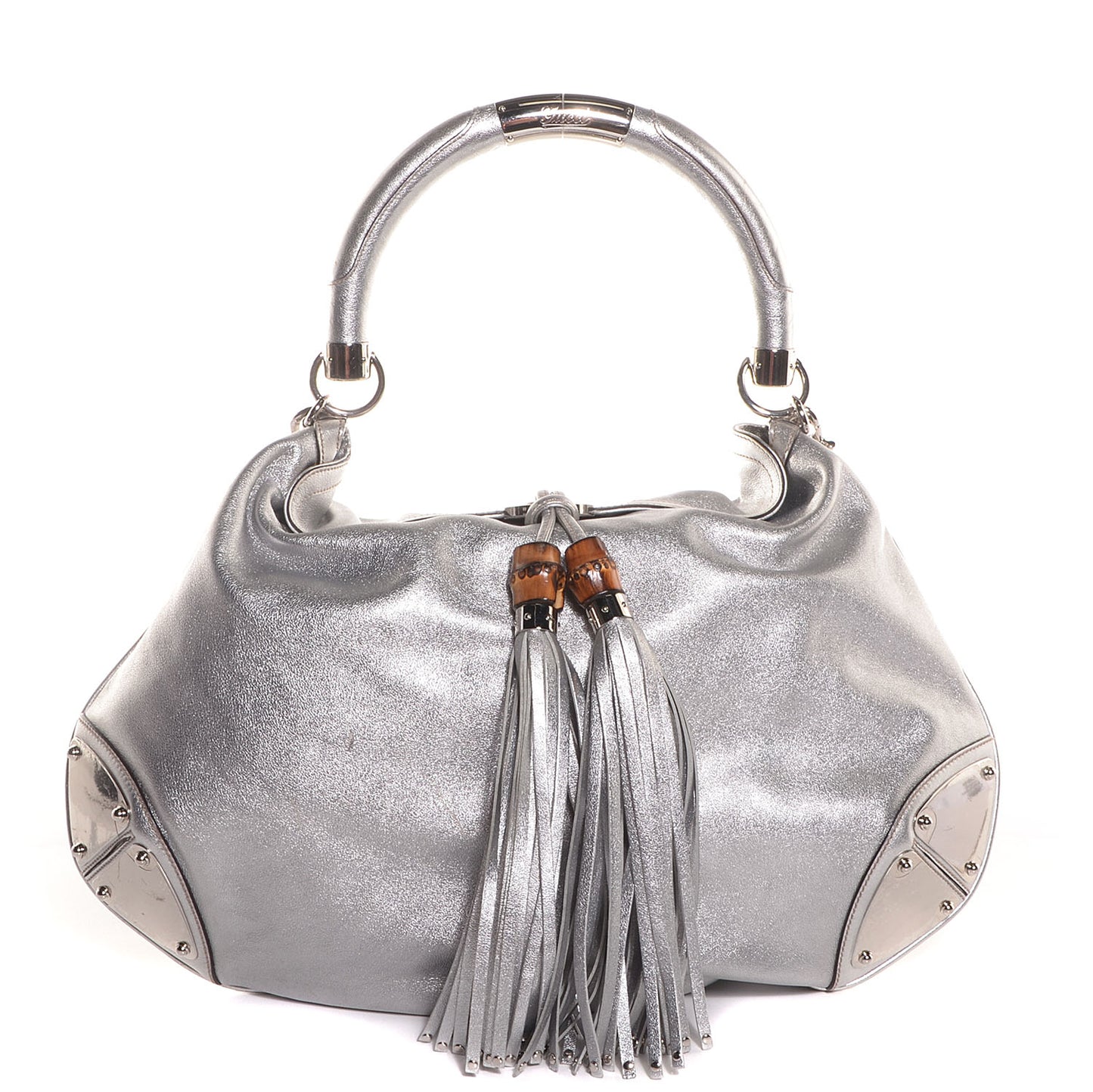 Leather Large Indy Top Handle Hobo Silver