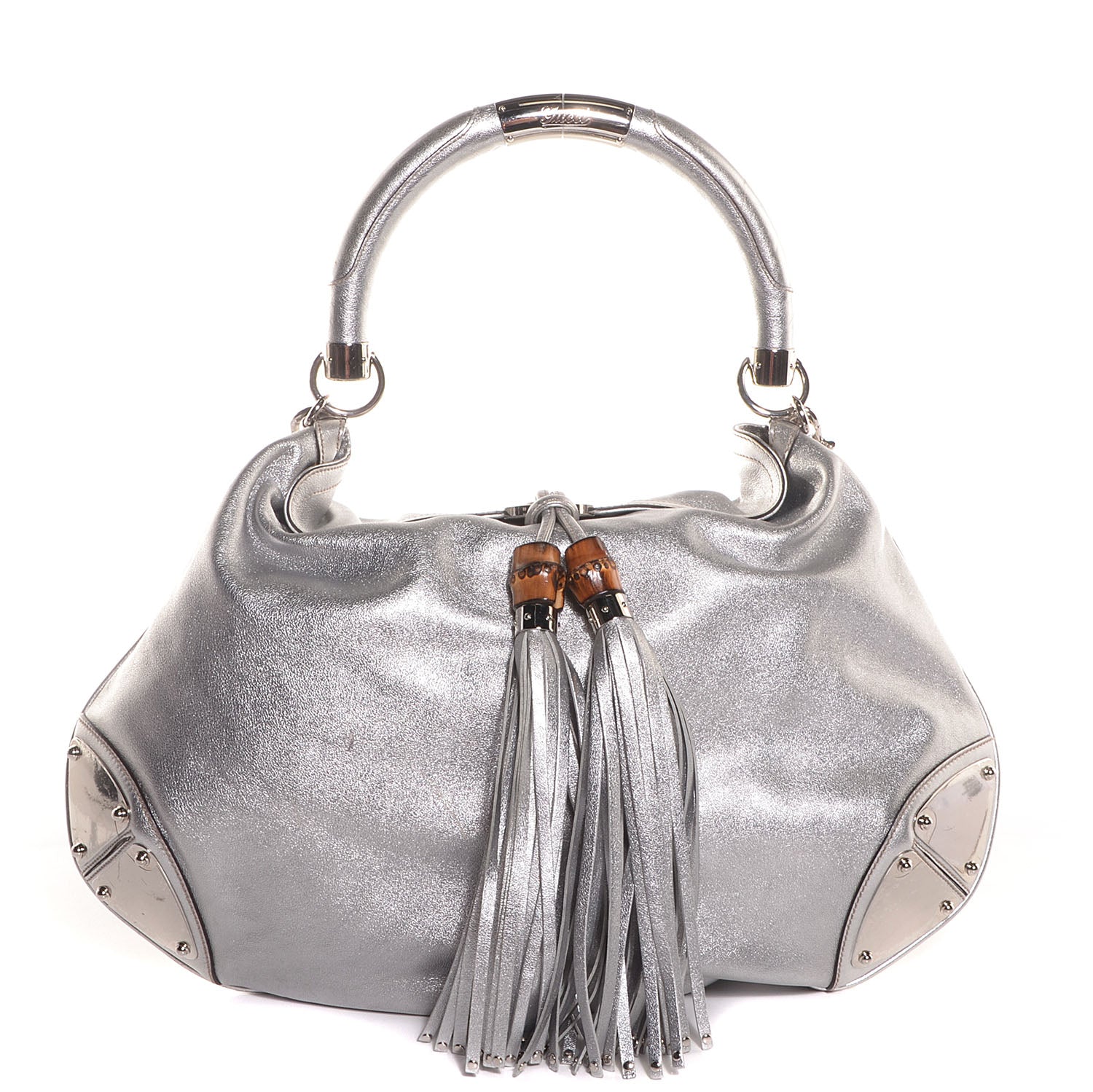 Gucci Leather Large Indy Top Handle Hobo Silver 1 of 7