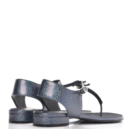 Chanel Fantasy Lambskin CC Chain Thong Sandals 40 Blue Black 4 of 9