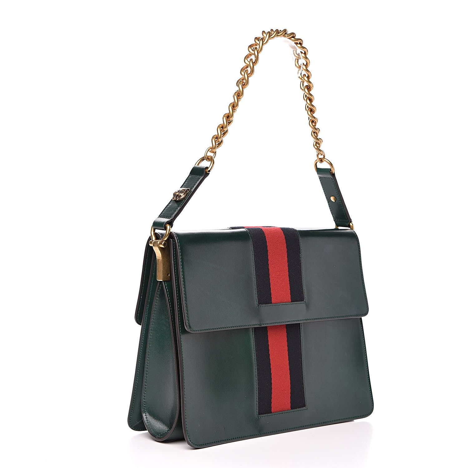 Gucci Tuscany Lux Calfskin Web GG Marmont Shoulder Bag Verde 3 of 15