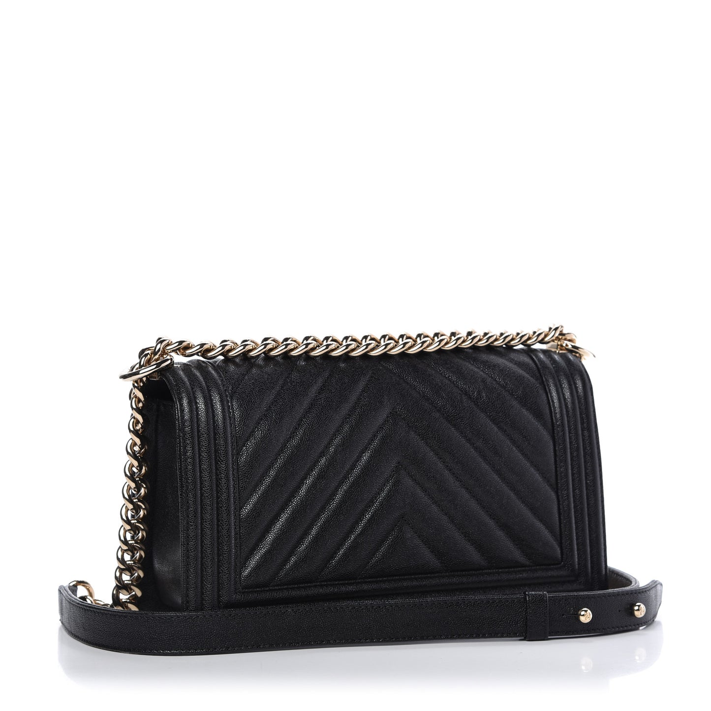 Caviar Chevron Quilted Medium Boy Flap Black