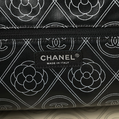 Chanel Coated Canvas Camellia Large Shopping Tote Black Beige 6 of 10