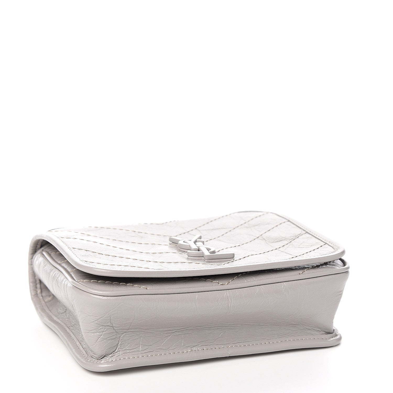 Saint Laurent Crinkled Calfskin Matelasse Monogram Niki Chain Wallet Light Grey 3 of 9