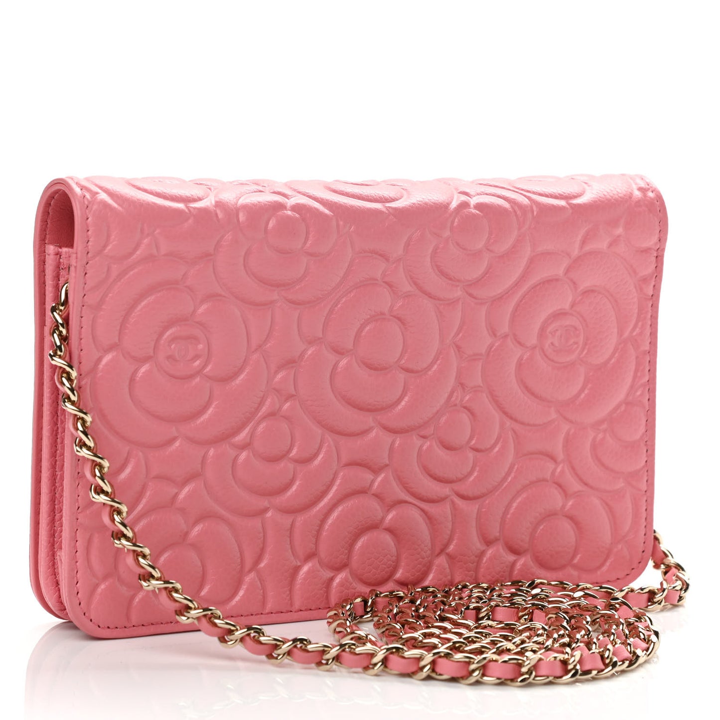 Caviar Camellia Embossed Wallet On Chain WOC Pink
