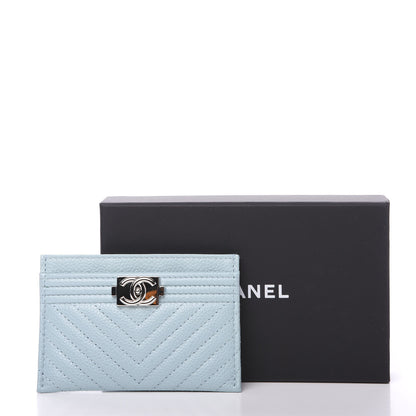 Chanel Caviar Chevron Quilted Boy Card Holder Light Blue 8 of 8