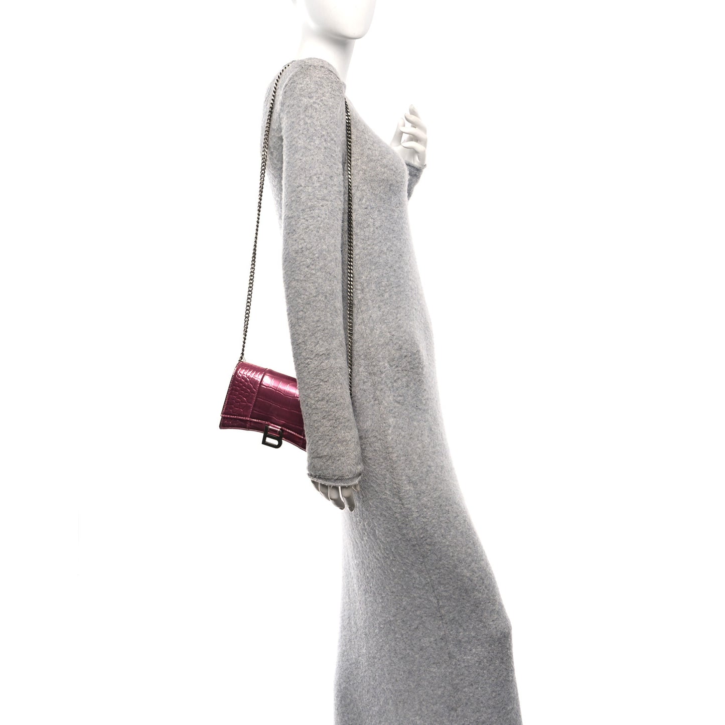 Metallic Shiny Calfskin Crocodile Embossed Hourglass Chain Bag Pink