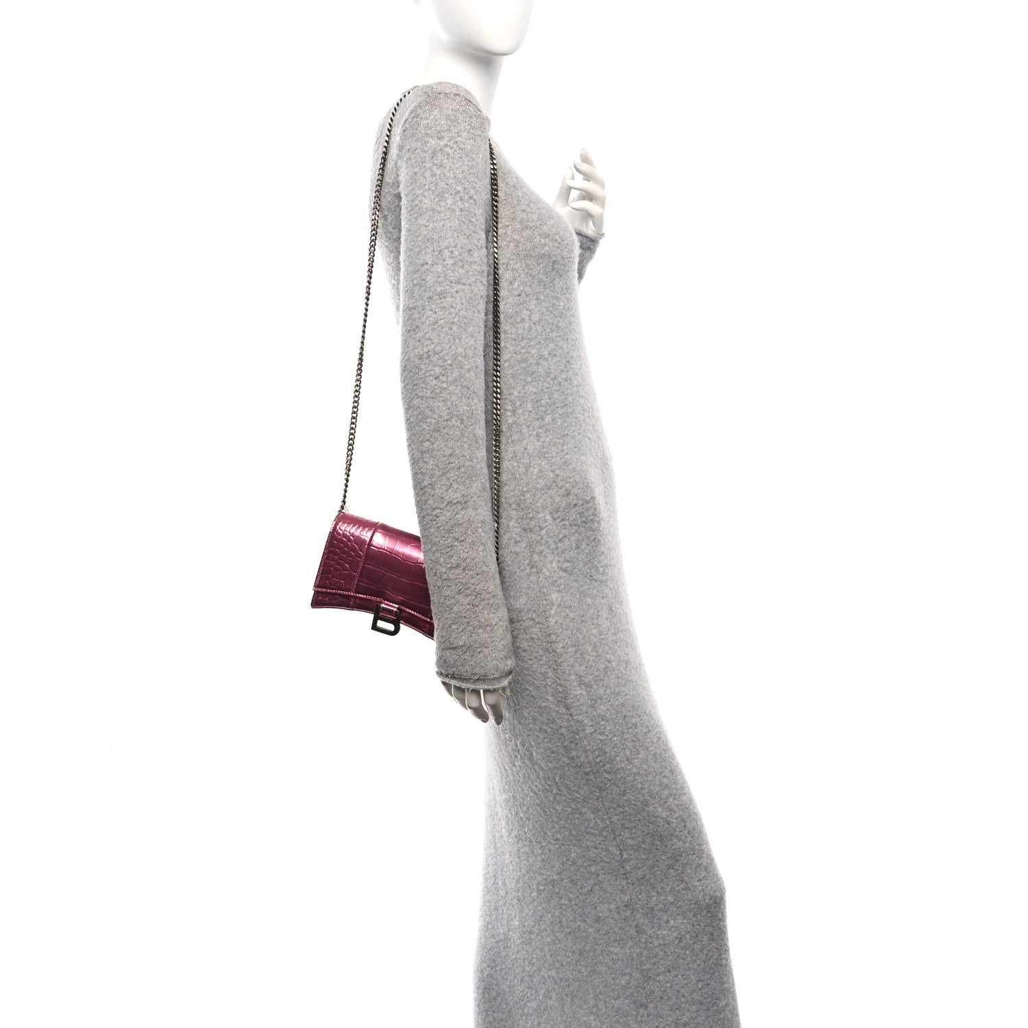 Balenciaga Metallic Shiny Calfskin Crocodile Embossed Hourglass Chain Bag Pink 2 of 11