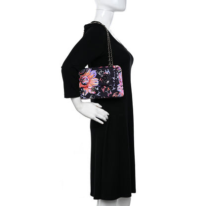 Chanel Printed Fabric Quilted Camellia Flap Black Multicolor 2 of 10