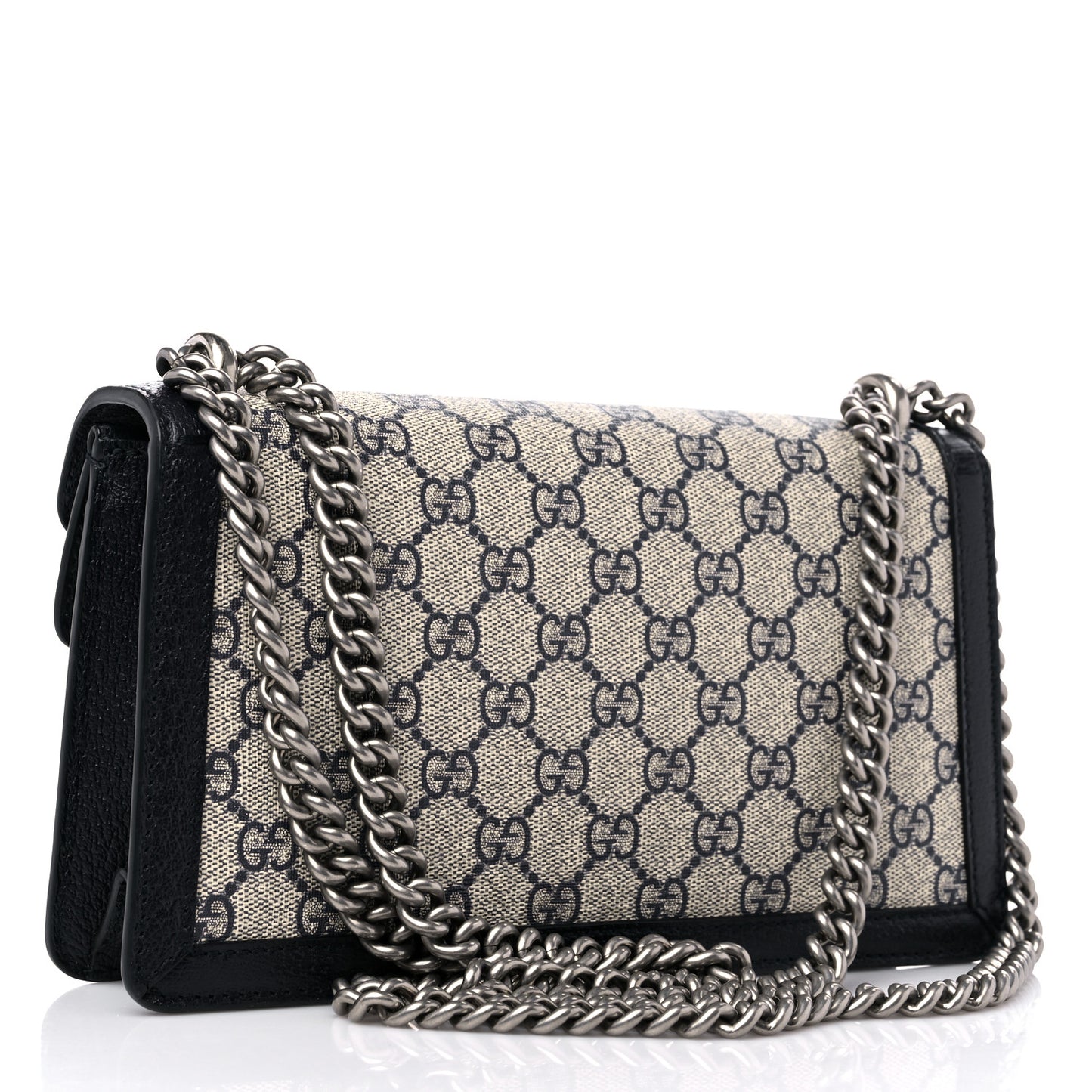 GG Supreme Monogram Textured Dollar Calfskin Small Rectangular Dionysus Shoulder Bag Beige Blue