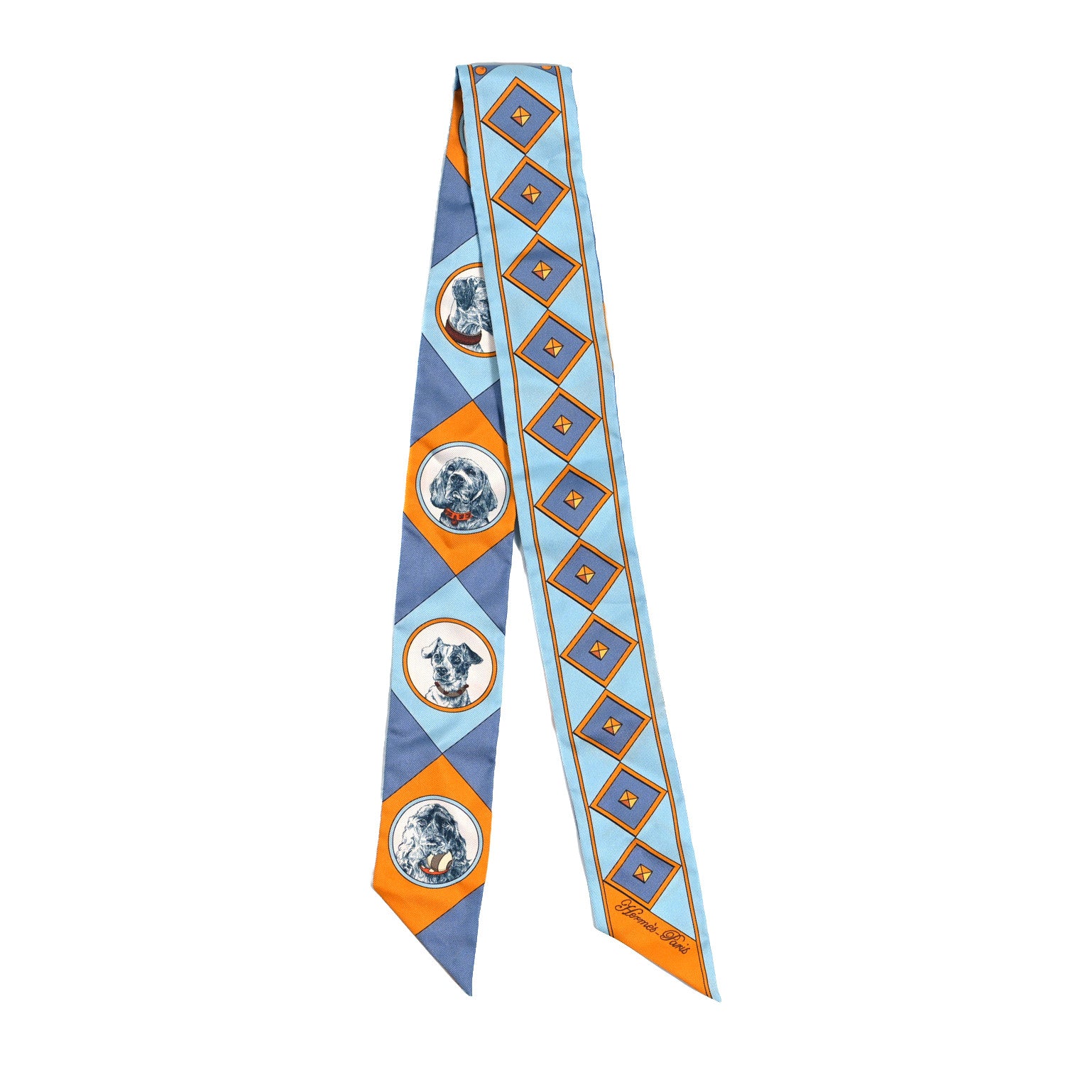 Hermes Silk Colliers Et Chiens Twilly Ciel Orange Gris Bleuete 2 of 4