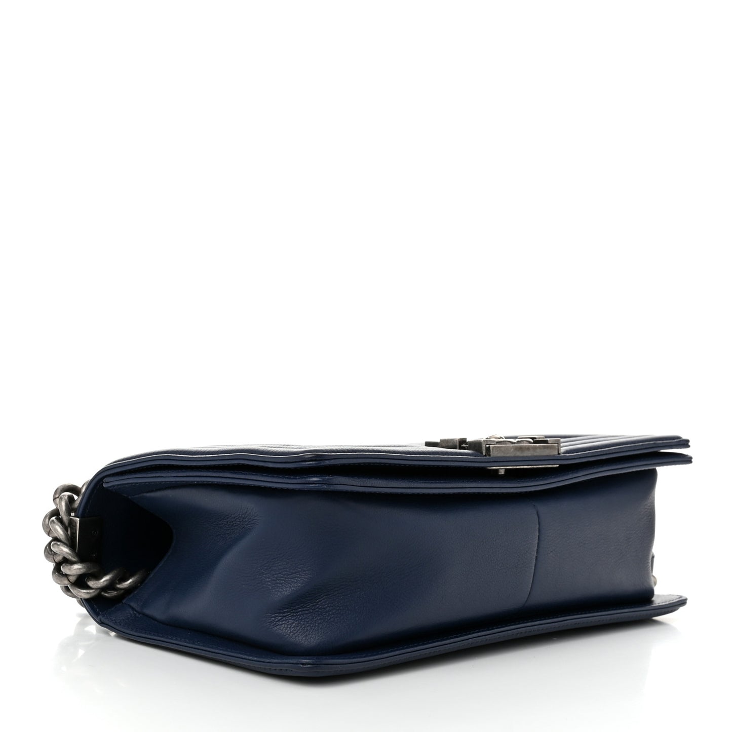 Grained Calfskin Quilted Medium Boy Flap Navy