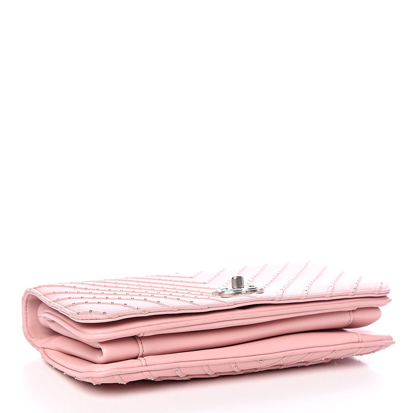 Calfskin Studded Chevron Quilted Flap Pink