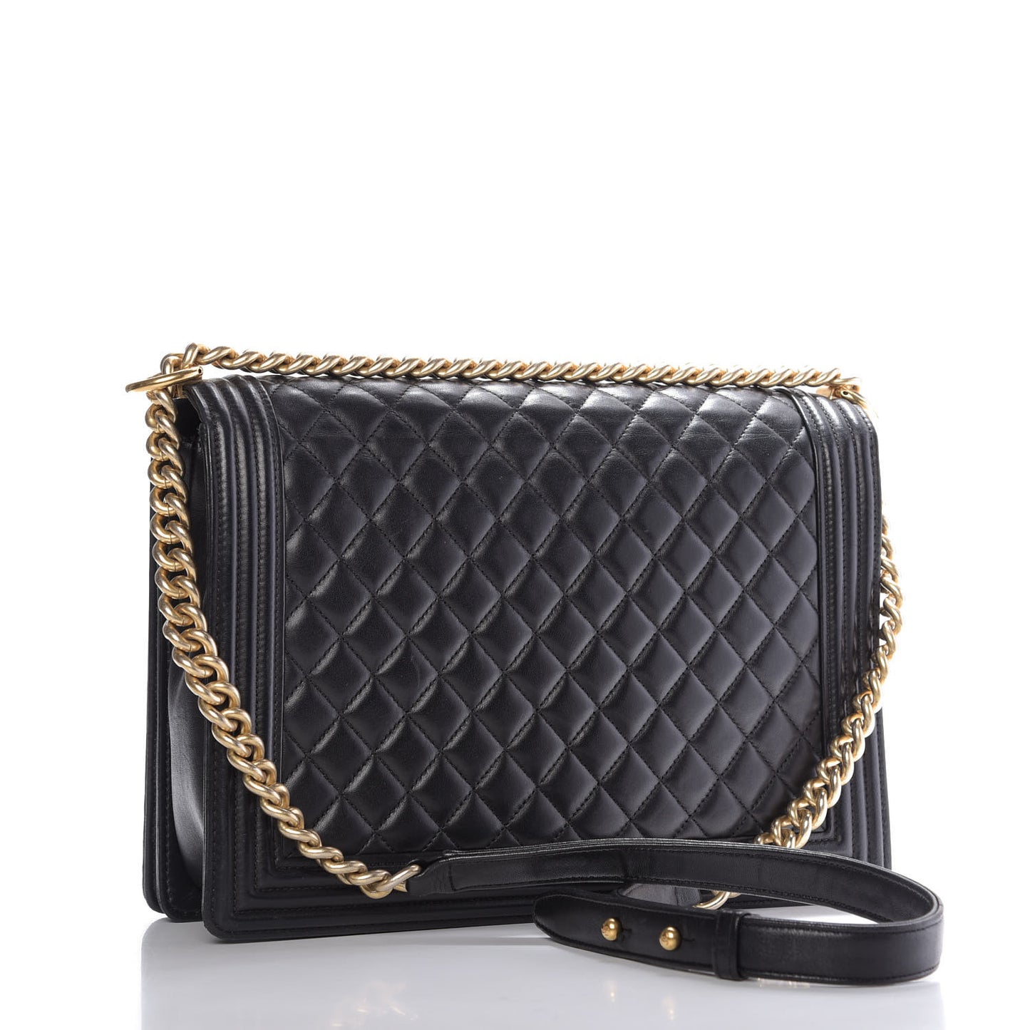 Lambskin Quilted Large Boy Flap Black