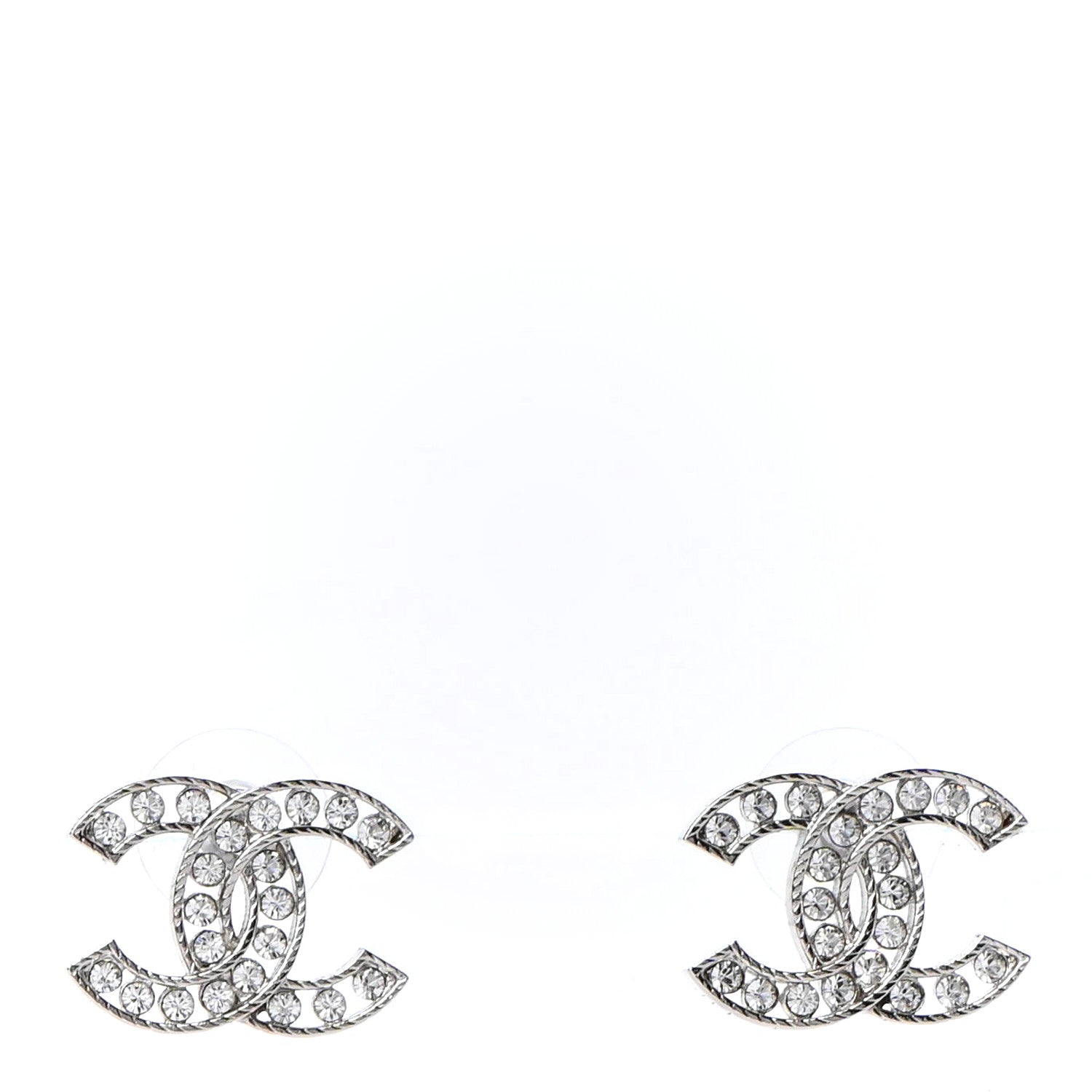 Chanel Crystal CC Earrings Silver 1 of 4