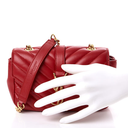 Saint Laurent Calfskin Matelasse Chevron Classic Monogram Baby Chain Bag Red 3 of 10