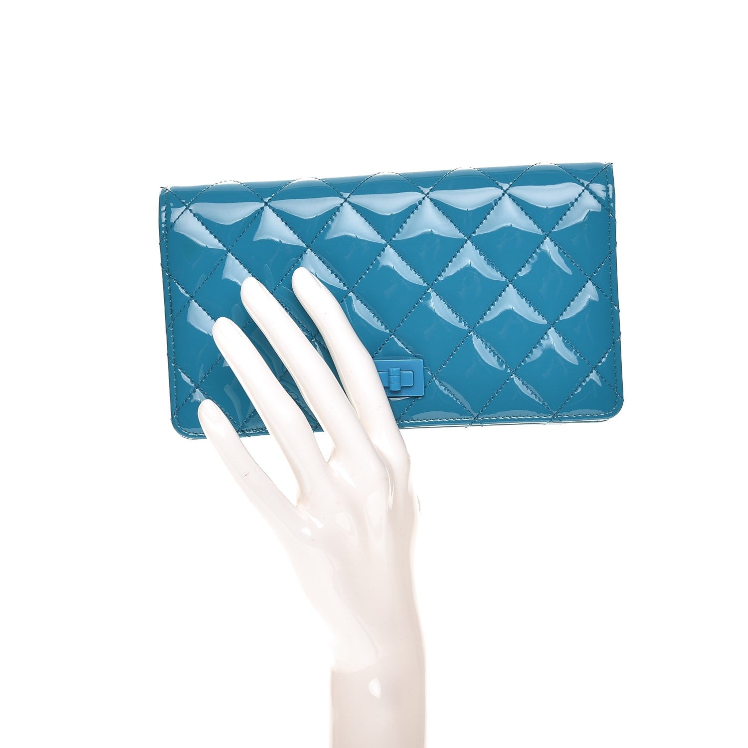 Chanel Patent Calfskin Quilted Yen Reissue Wallet Blue 2 of 11