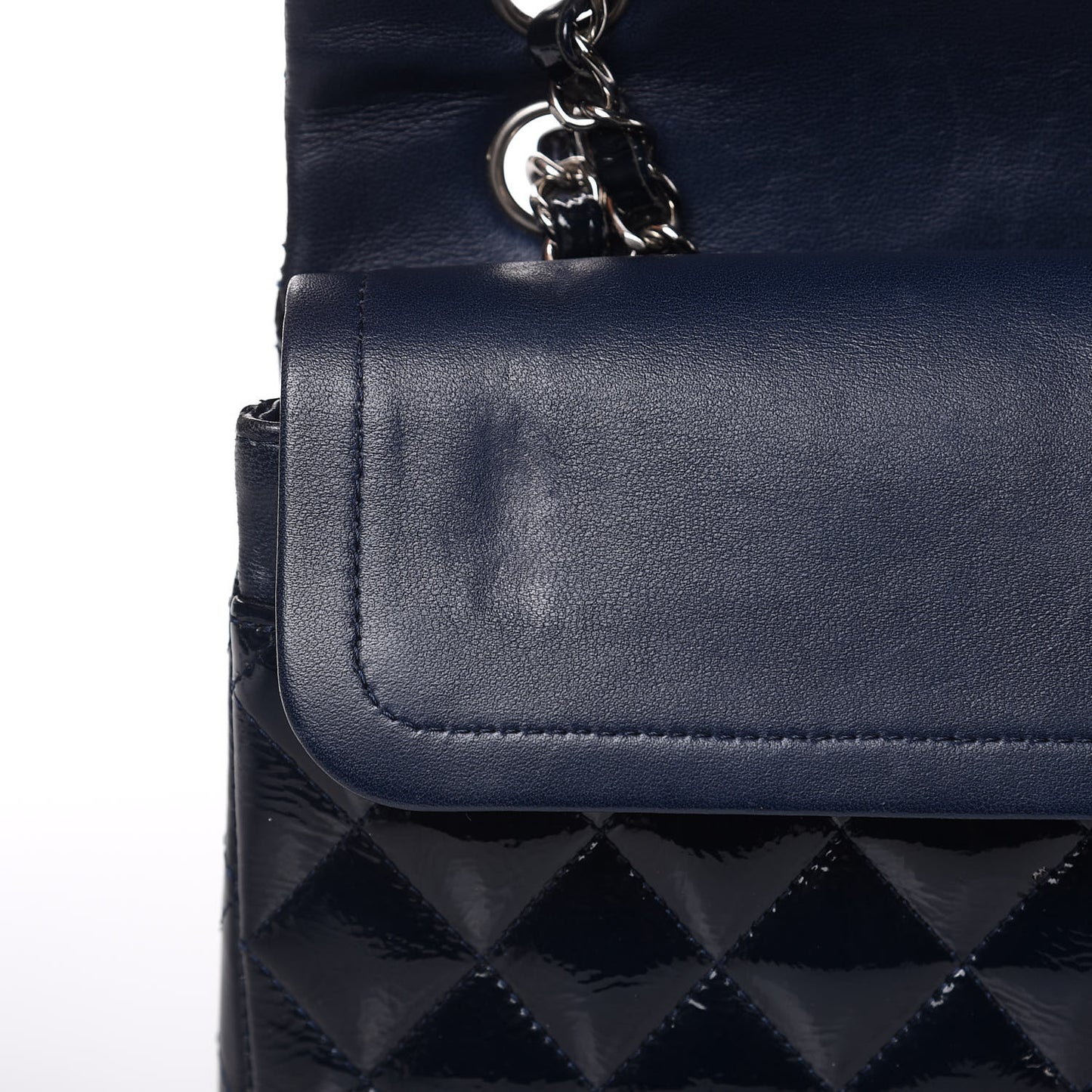 Patent Quilted Medium Double Flap Navy Blue