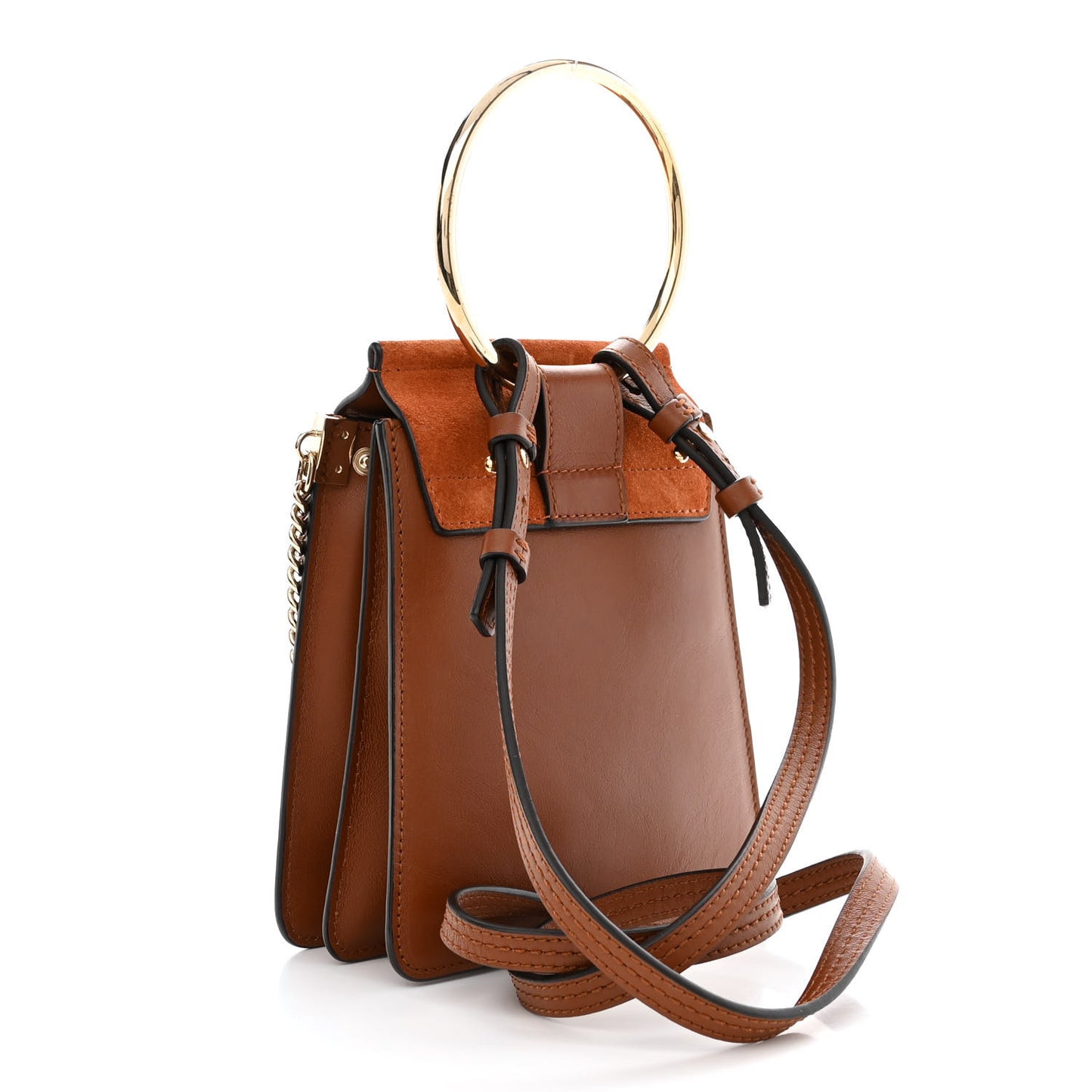 Suede Calfskin Mini Faye Bracelet Bag Tobacco