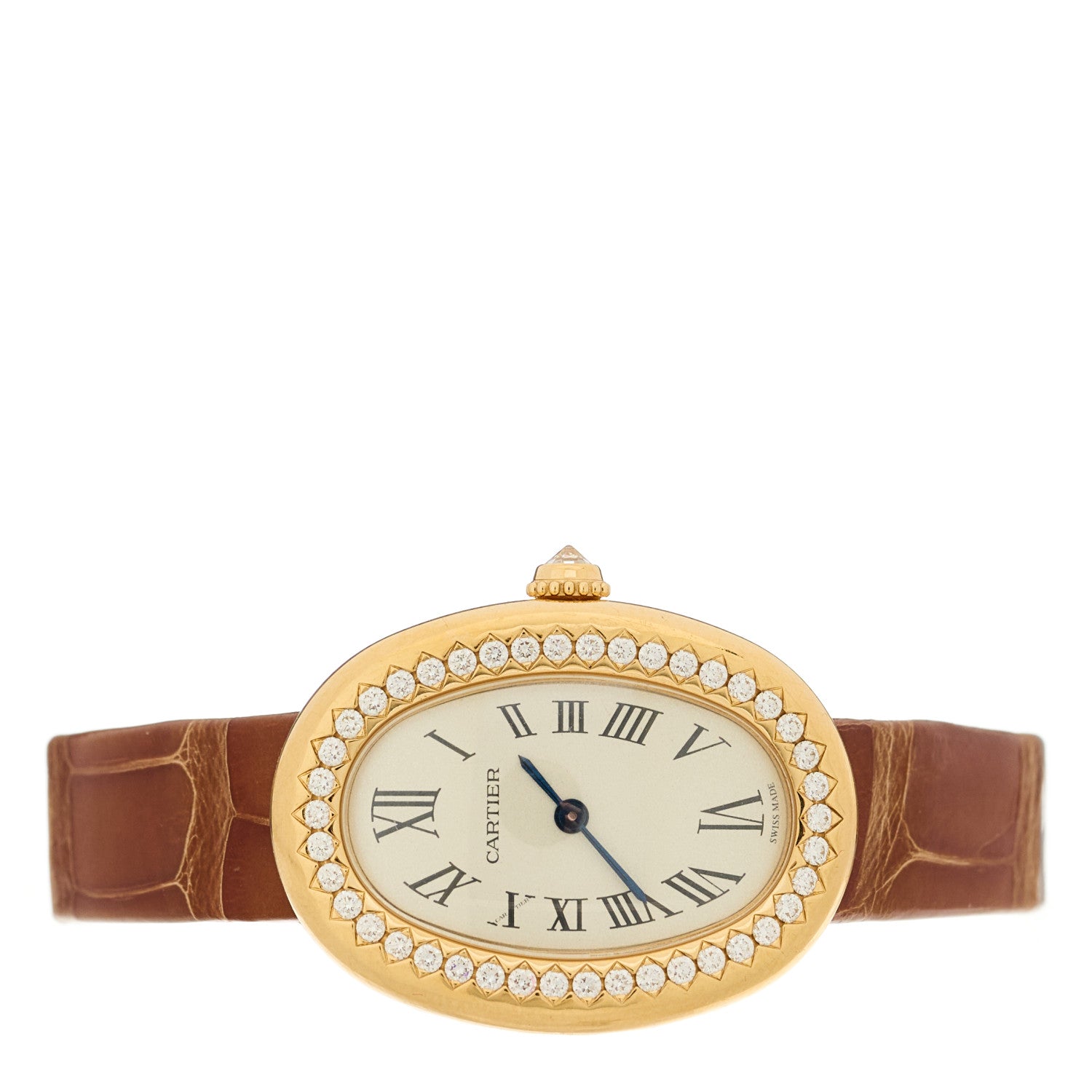 Cartier 18K Yellow Gold Alligator Diamond Bezel 24mm Baignoire Quartz Watch 2 of 7
