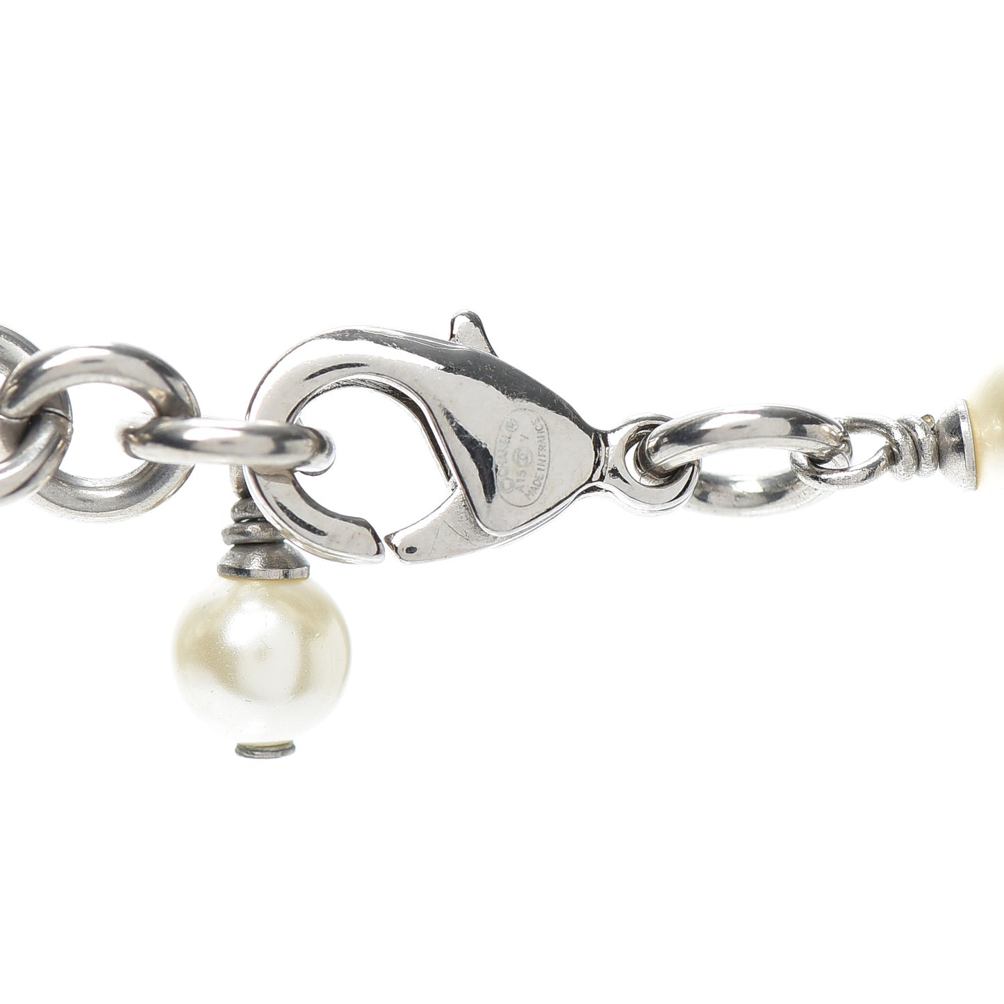 Crystal Pearl CC Long Necklace Silver