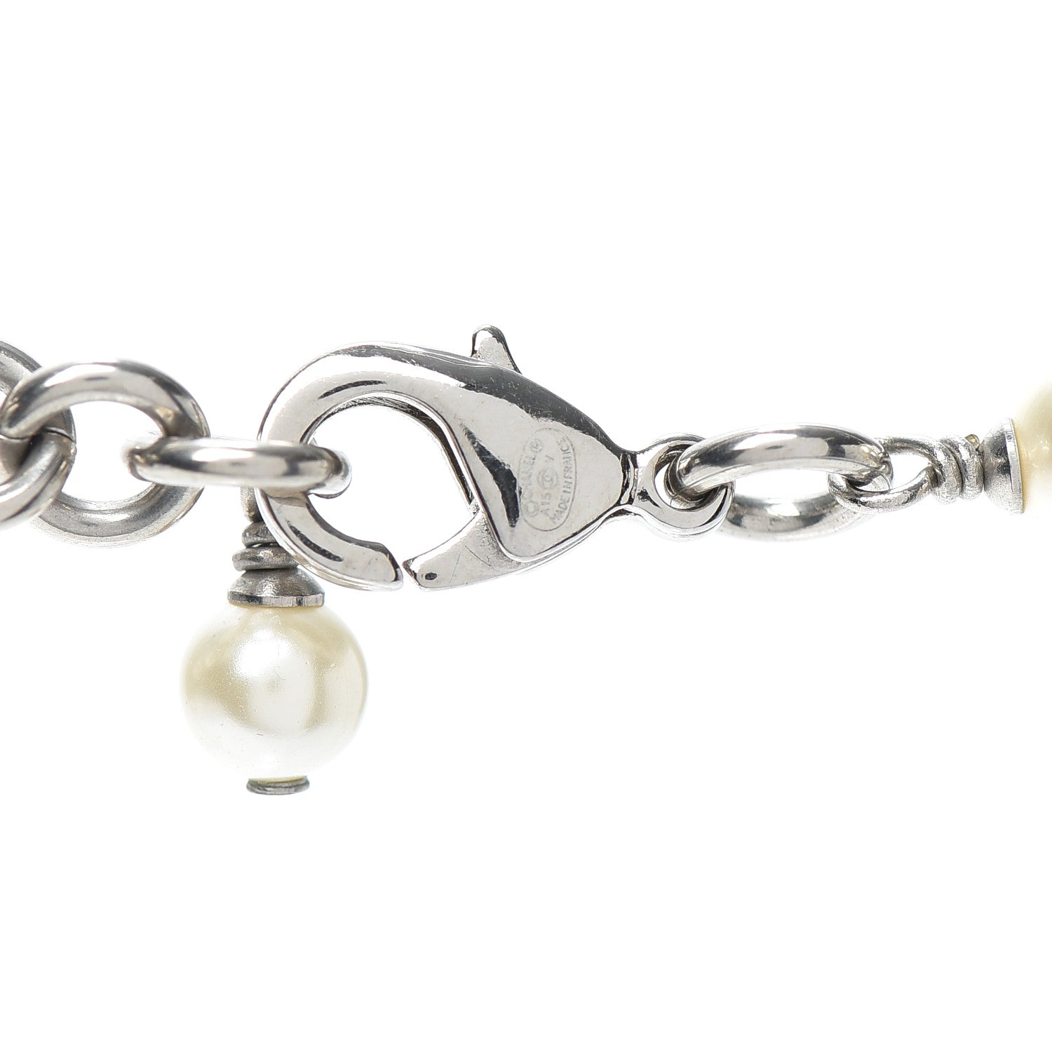 Chanel Crystal Pearl CC Long Necklace Silver 4 of 4