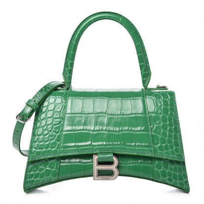 Balenciaga Shiny Calfskin Crocodile Embossed Small Hourglass Top Handle Bag Leaf Green 1 of 8