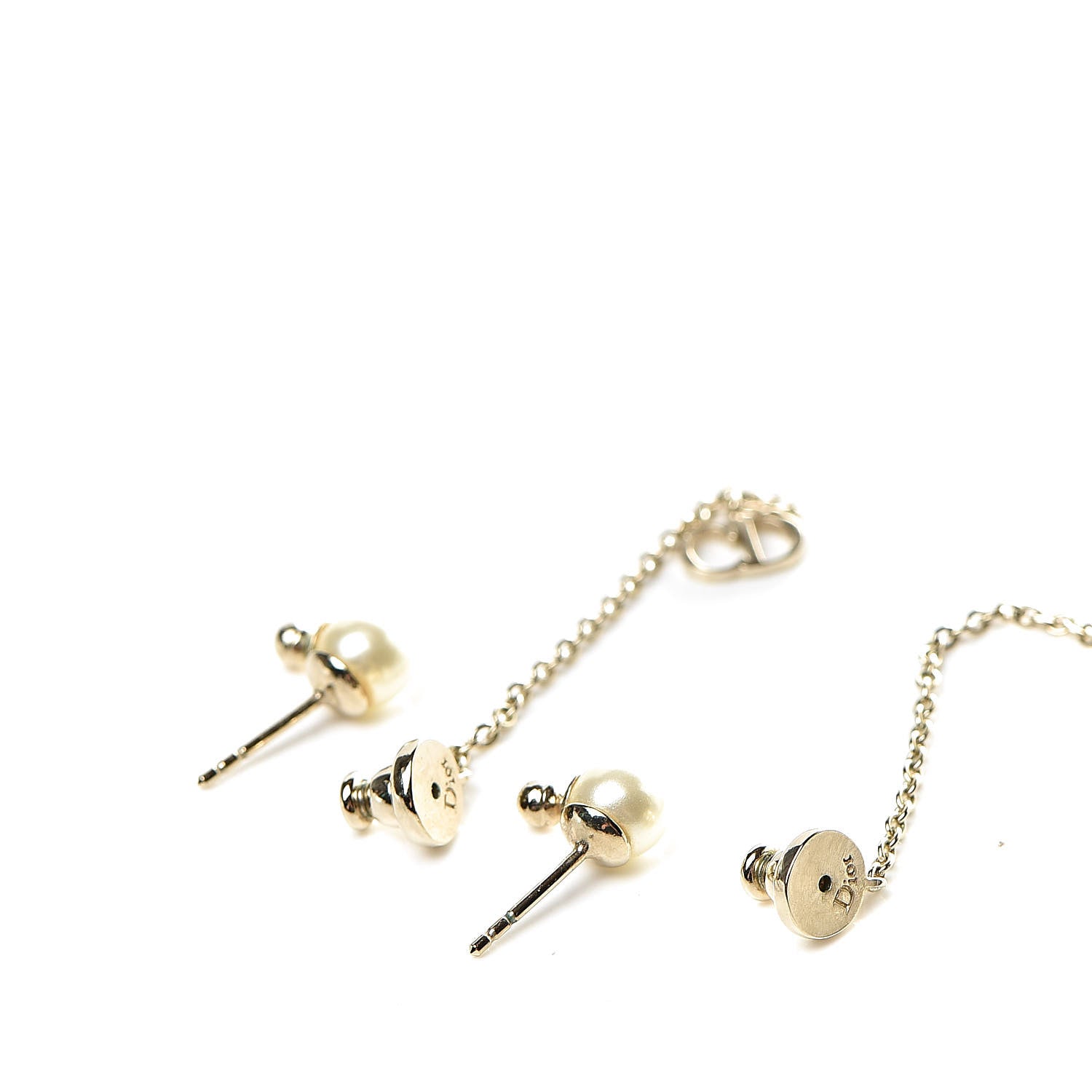 Christian Dior Pearl La Petite Tribale Dangle Chain Earrings Gold 3 of 5