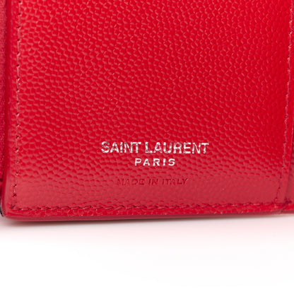 Saint Laurent Grain De Poudre Matelasse Chevron Monogram Compact Tri Fold Wallet Red 8 of 11