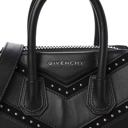 Givenchy Calfskin Suede Mini Studded Chevron Antigona Black 10 of 10