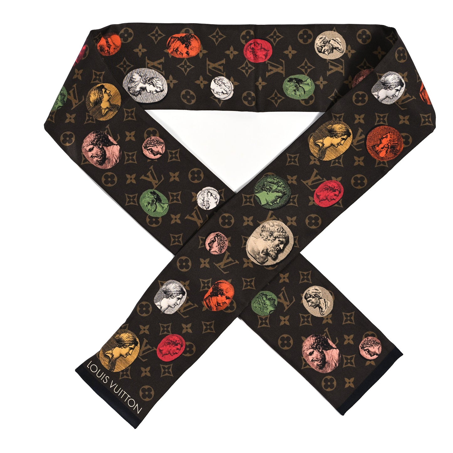 X FORNASETTI Silk Monogram Cameo Bandeau Brown