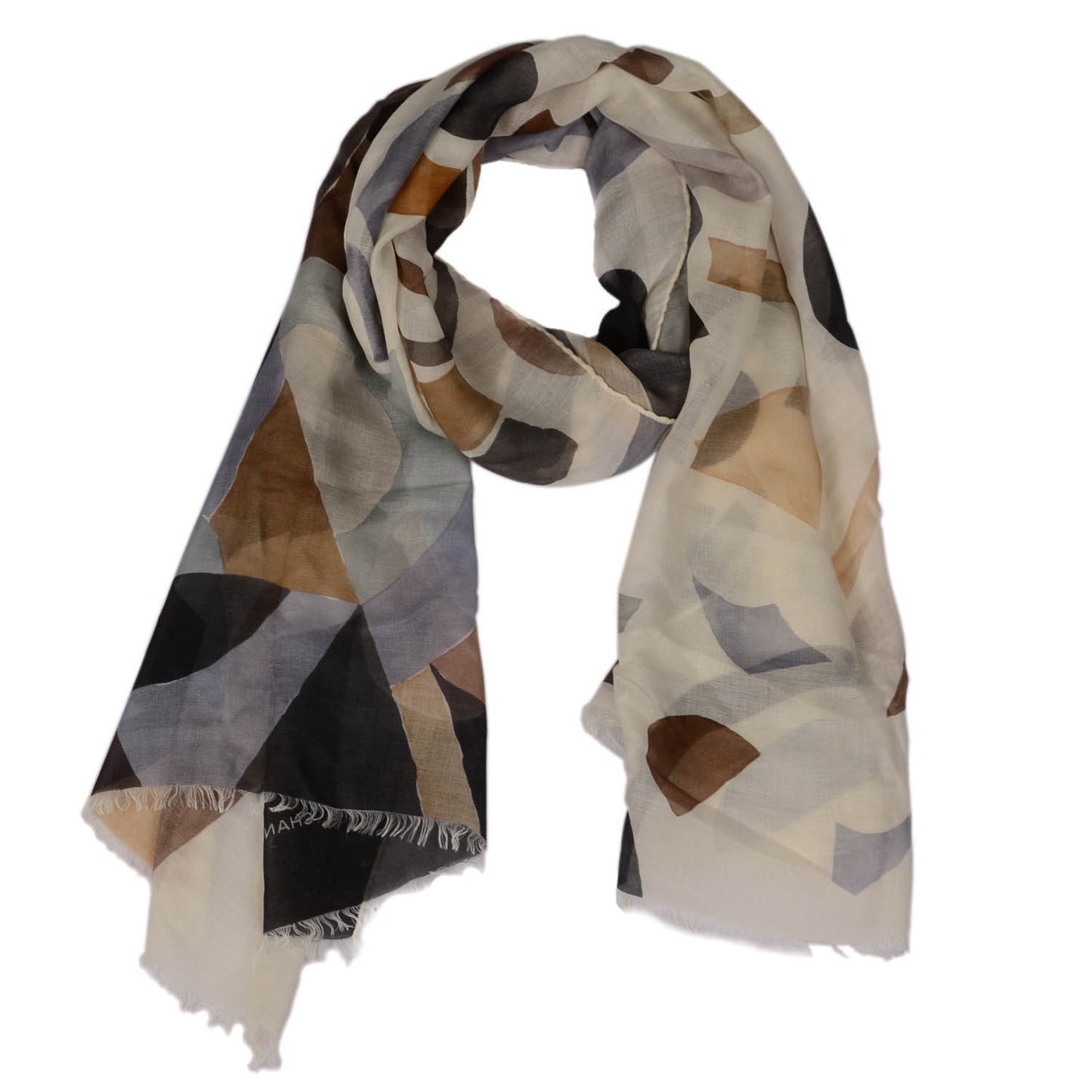 Modal Cashmere Silk Scarf Black White Brown