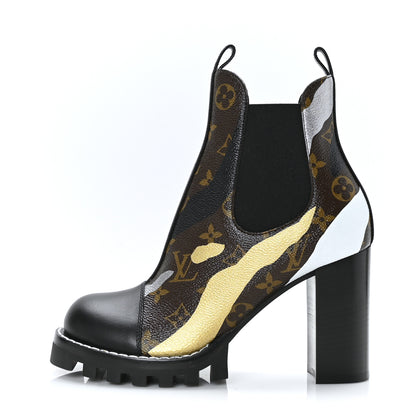 Louis Vuitton X LOL Patent Calfskin Monogram Star Trail Chelsea Ankle Boots 38 Gold Silver 1 of 7