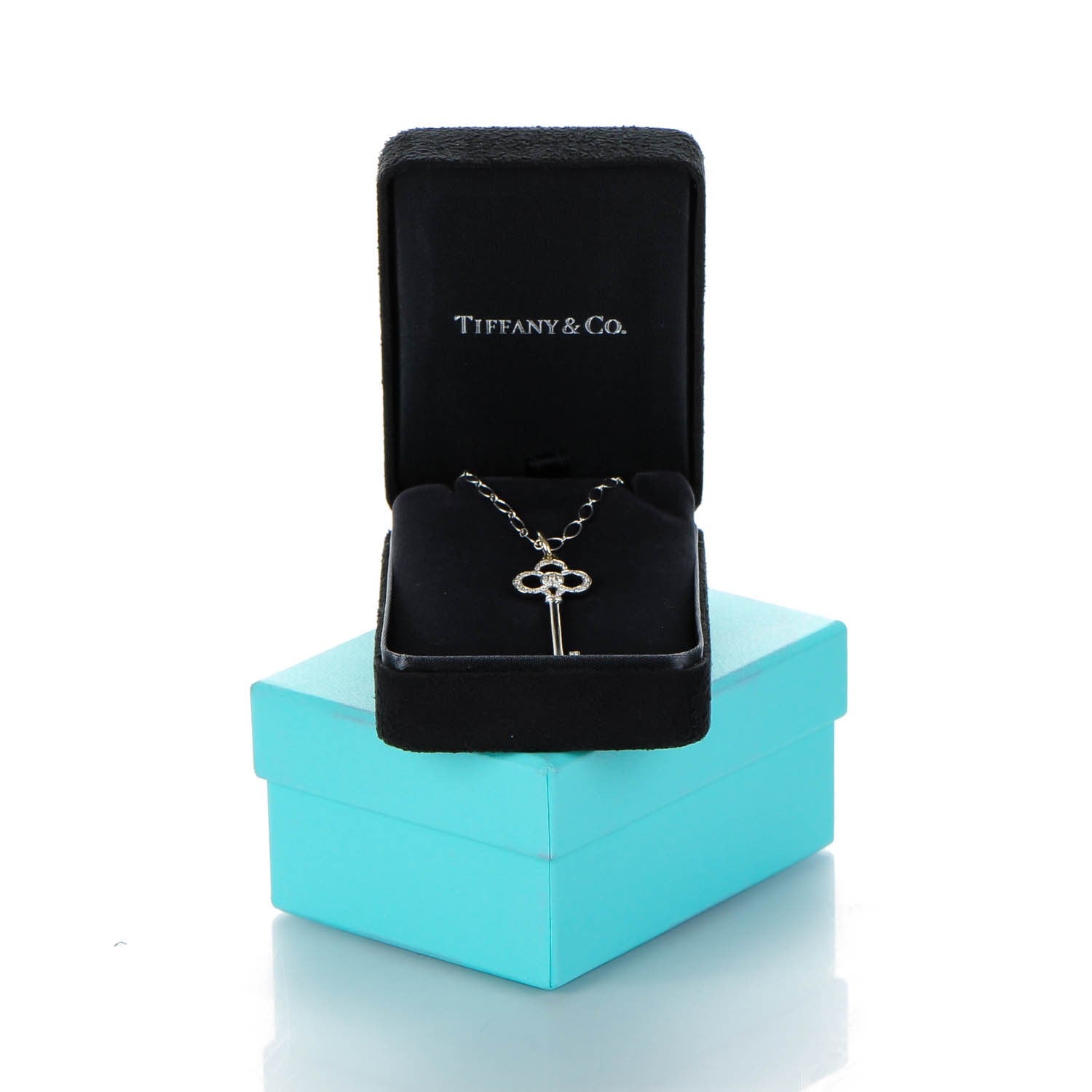 Tiffany 18K White Gold Diamond Crown Key Pendant Necklace 7 of 7