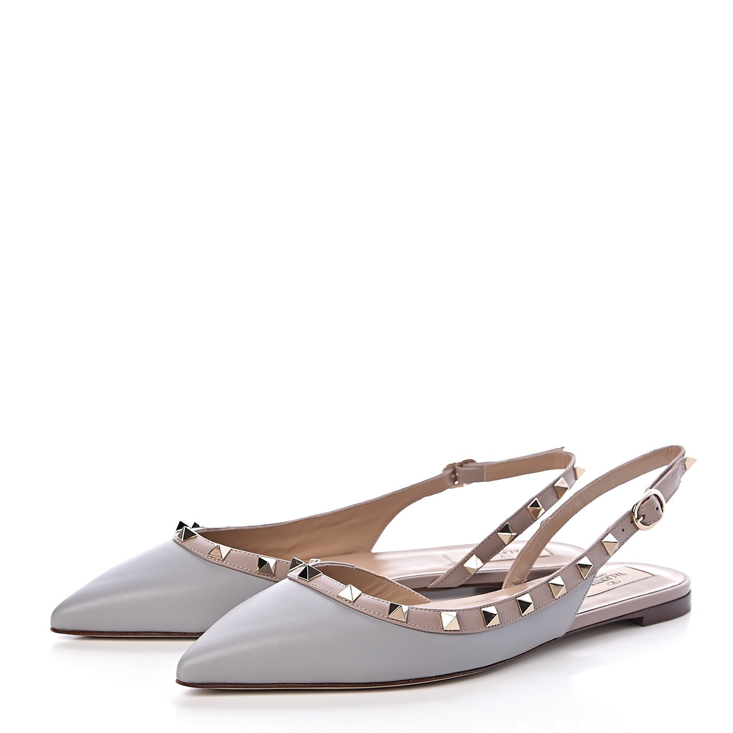 Nappa Rockstud Slingback Flats 38.5 Pastel Grey Poudre