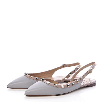 Valentino Garavani Nappa Rockstud Slingback Flats 38.5 Pastel Grey Poudre 3 of 8
