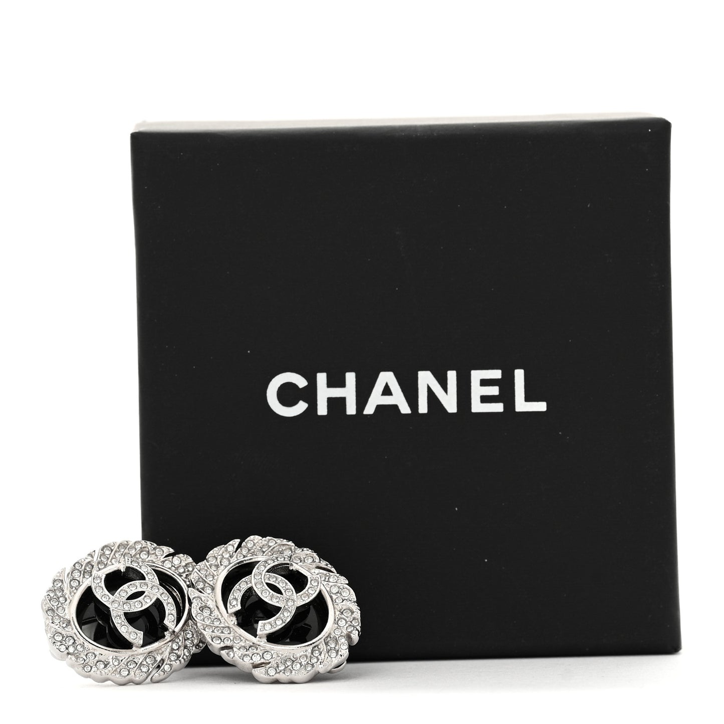 Metal Resin Crystal CC Oval Earrings Silver Black