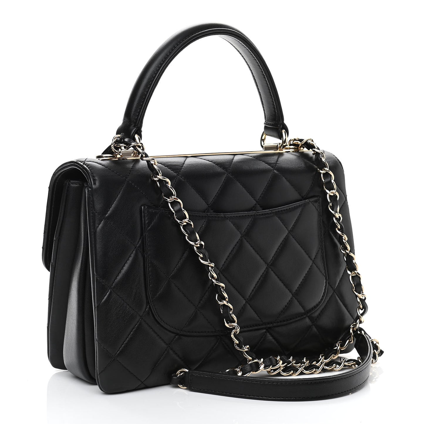 Lambskin Quilted Small Trendy CC Dual Handle Flap Bag Black