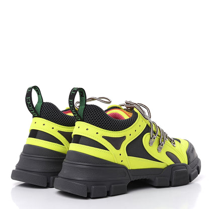 Gucci X SEGA Mesh Technical Canvas Calfskin Reflective Mens Flashtrek Sneakers 7.5 Neon Yellow Lotus 4 of 7
