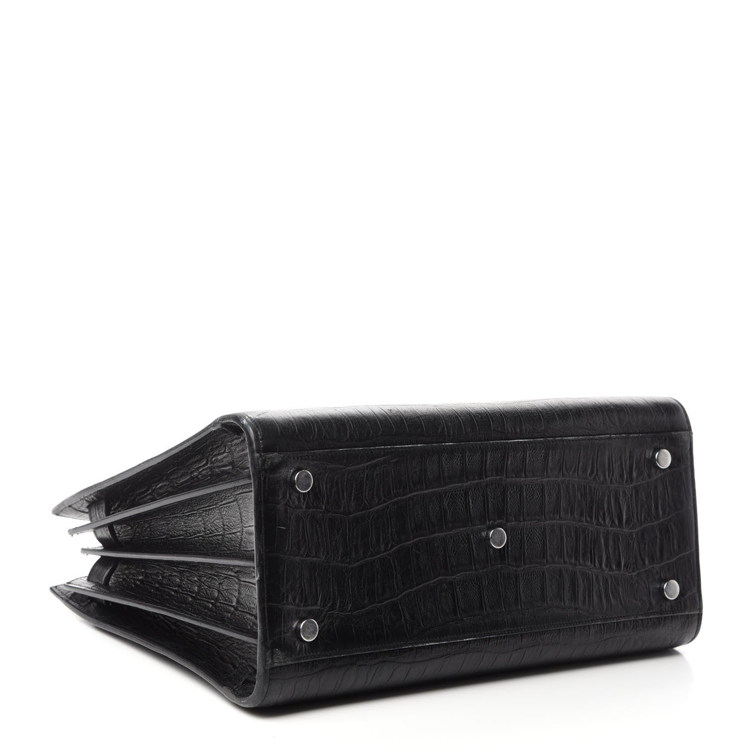 Saint Laurent Calfskin Crocodile Embossed Small Sac de Jour Black 4 of 16