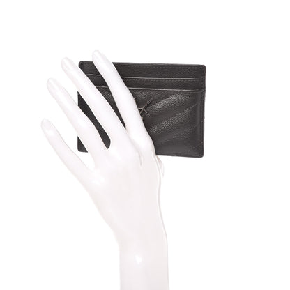 Saint Laurent Grain De Poudre Matelasse Chevron Monogram Card Case Coal 2 of 8