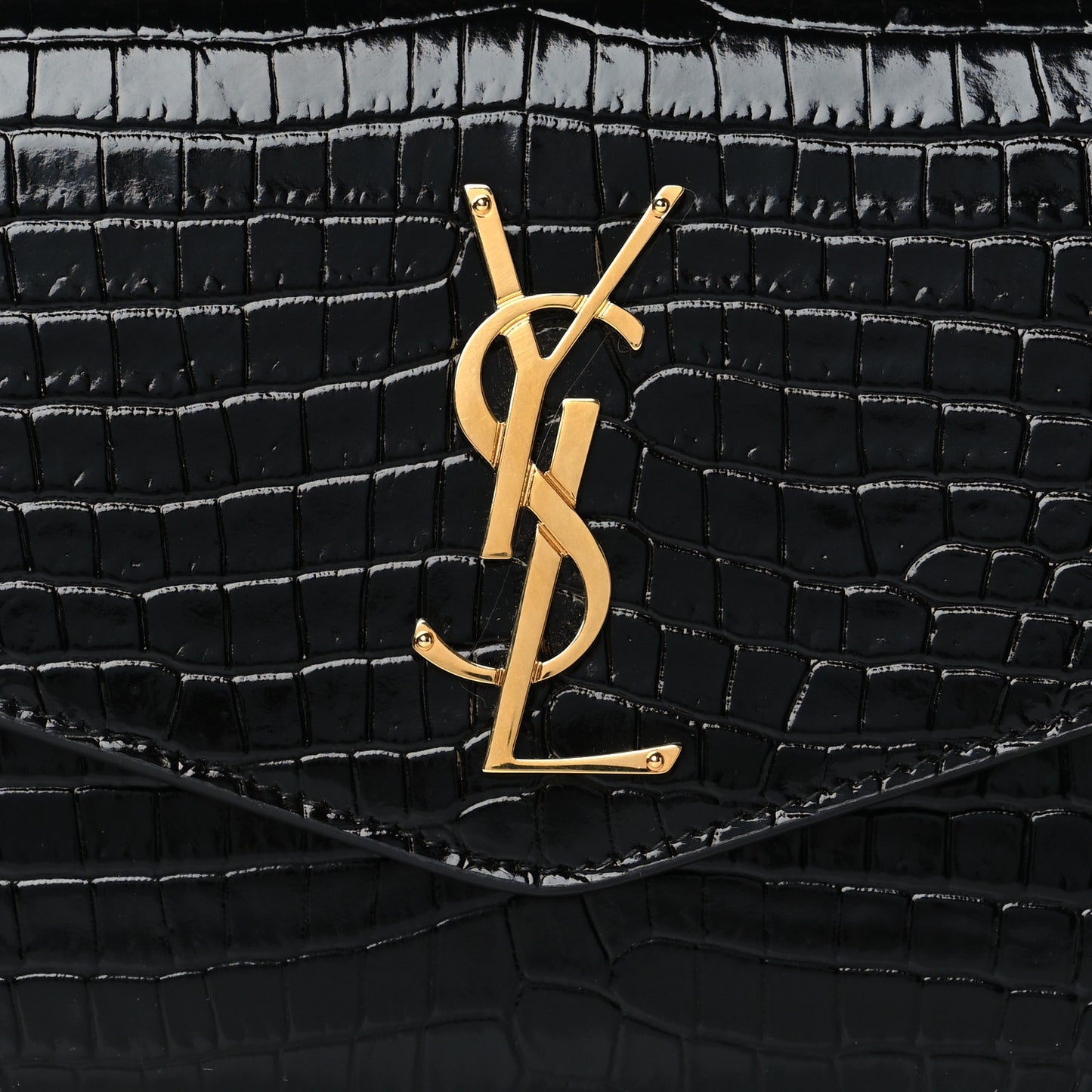 Calfskin Crocodile Embossed Monogram Uptown Chain Wallet Black