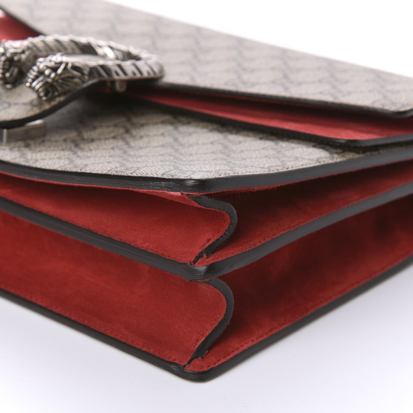 GG Supreme Monogram Suede Cudu Medium Dionysus Shoulder Bag Beige Ebony Vulcanic Red