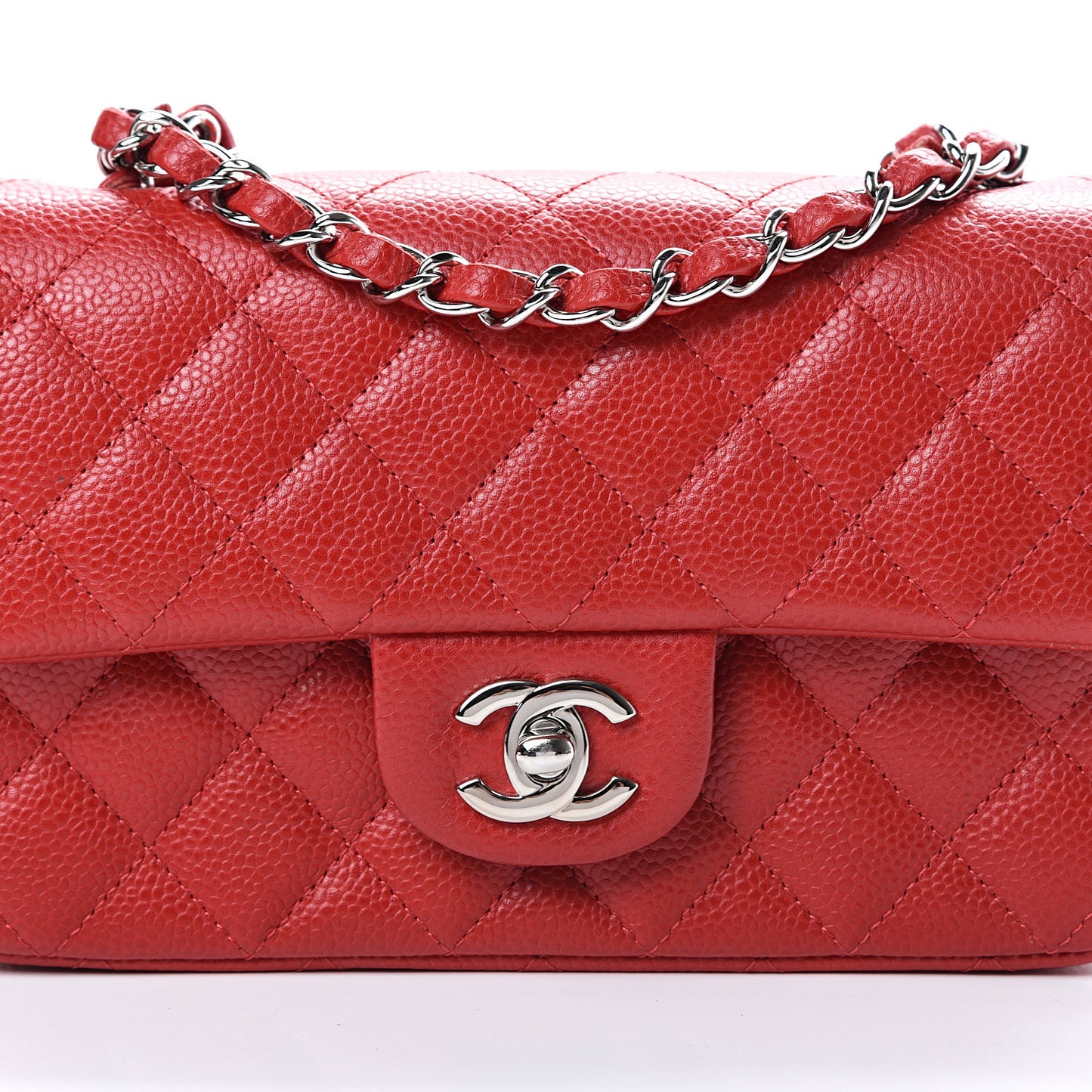 Caviar Quilted Mini Rectangular Flap Red