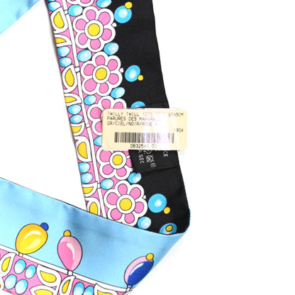 Hermes Silk Parures Des Maharajas Twilly Ciel Black Rose Vif 2 of 4