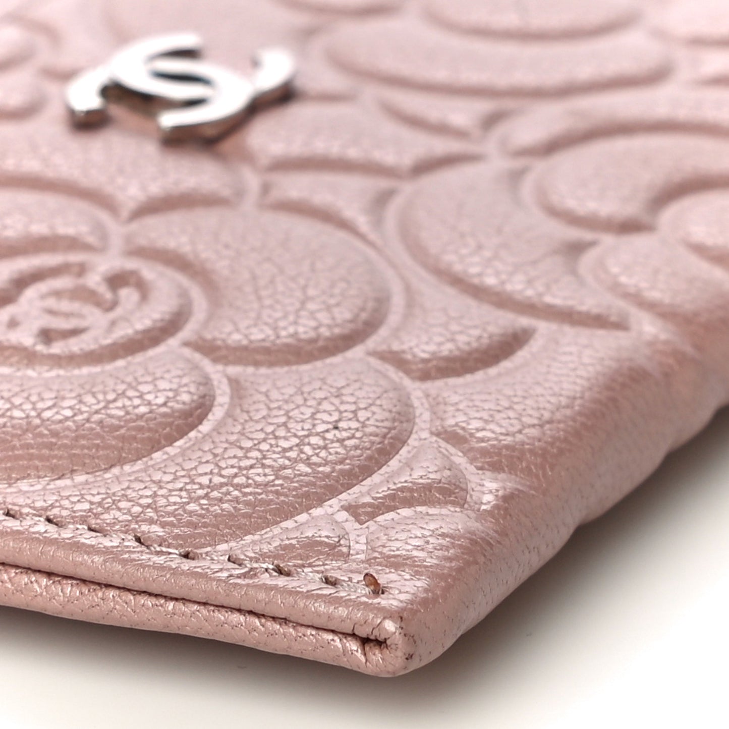 Goatskin Camellia Embossed Card Holder Light Pink