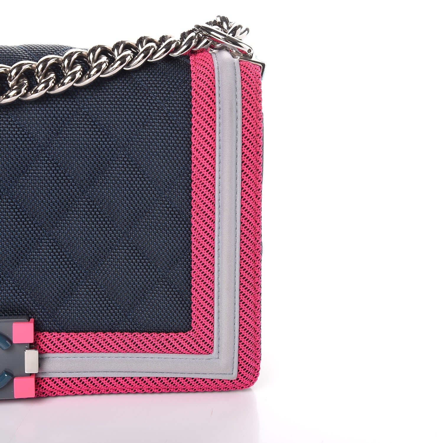 Chanel Canvas Quilted Medium Fluo Boy Flap Dark Navy Fuchsia Grey 8 of 9