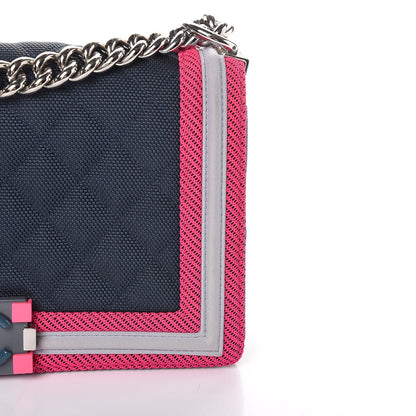Chanel Canvas Quilted Medium Fluo Boy Flap Dark Navy Fuchsia Grey 8 of 9