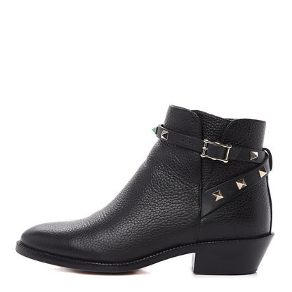 Valentino Garavani Grained Calfskin Rockstud Single Buckle 35mm Cowboy Ankle Boots 35 Black 1 of 10