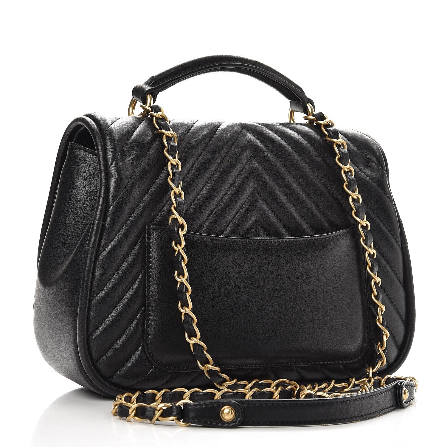 Chanel Lambskin Reverse Chevron Quilted Round Top Handle Flap Black 3 of 8