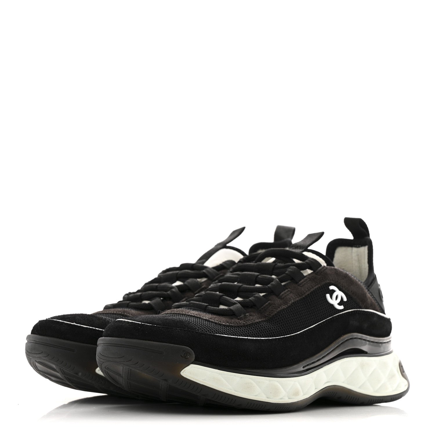 Chanel Fabric Suede CC Sneakers 40 Black Dark Grey 4 of 12